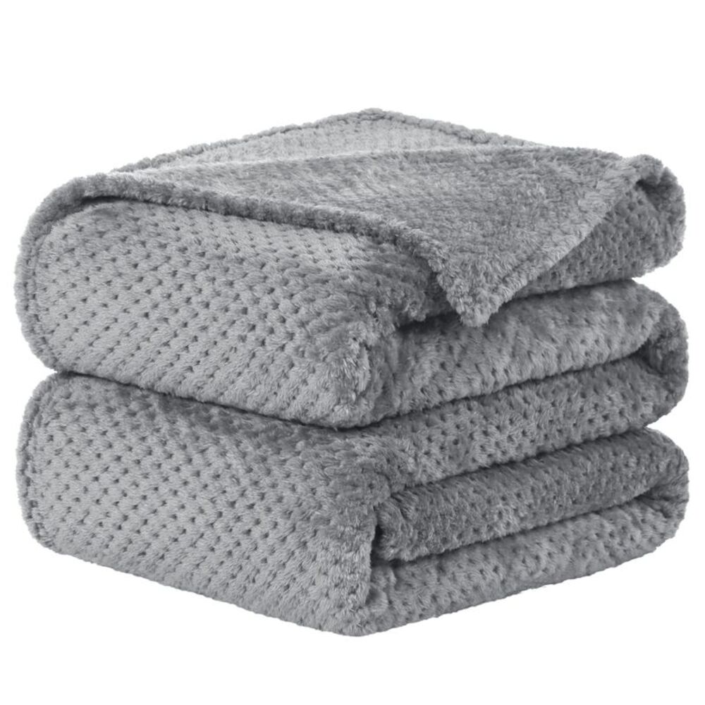 Flannel Fleece Bed Blankets Microfiber Plush 330GSM 90"x108" Light Gray